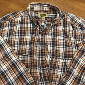 The Foundry Supply Co. Orange and Blue Plaid Shirt
